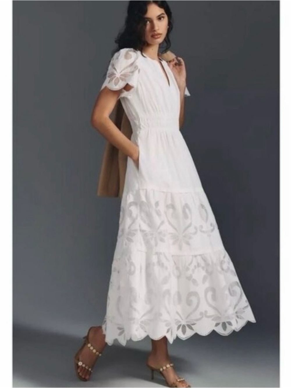 Anthropologie white embroidered lace cut out Somerset Dress